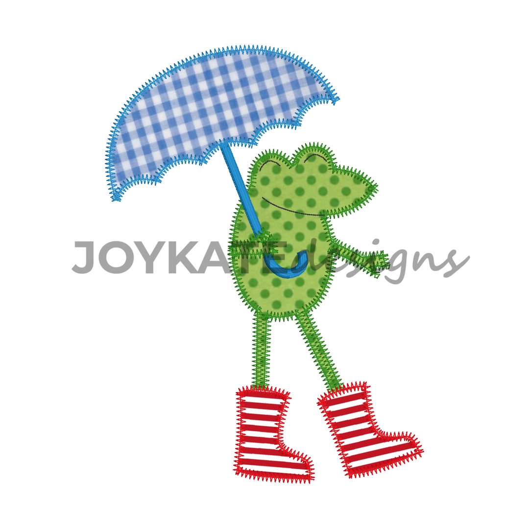 Rainy Spring Frog Zigzag Applique Embroidery Design - Etsy