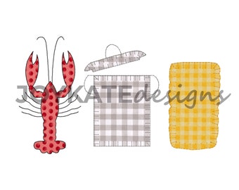 Trio de fervura de lagostim com apliques vintage, ponto de feijão e cobertor vintage, fervura de lagostim, design cajun da Louisiana