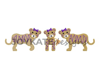 Light Fill Girl Tiger Trio Embroidery Design