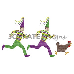 Vintage Stitch Mardi Gras Chicken Run Embroidery Design, Mardi Gras embroidery file, Quick stitch embroidery design