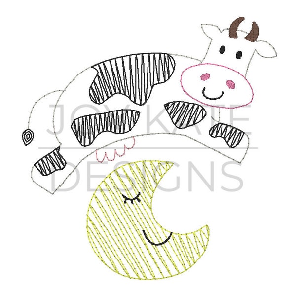 Vache sautant par-dessus la lune Gribouillage Stitch Broderie Design