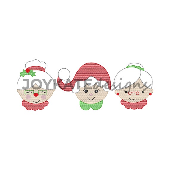 Sketch Fill Mrs Claus Trio Vintage Embroidery Design