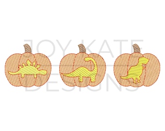 Dinosaur Carved Pumpkin Trio Sketch Embroidery Design