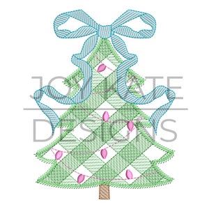 Vichy Karo Weihnachtsbaum mit Schleife Skizze Embroidery Design