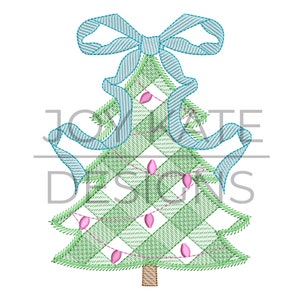 Gingham Christmas Tree with Bow Sketch Embroidery Design