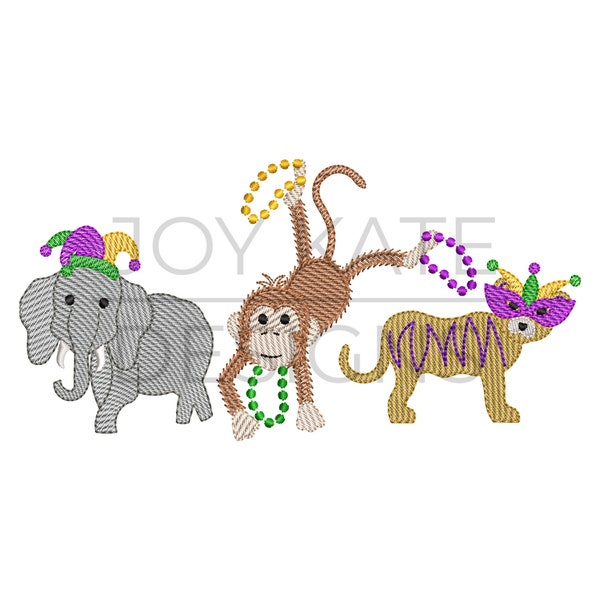 Mardi Gras Zoo Animal Sketch Embroidery Design
