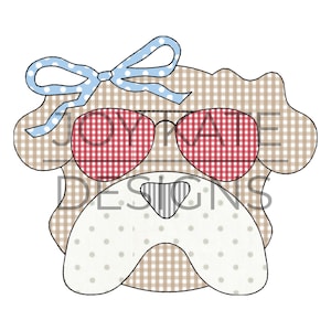 Girl Bulldog with Sunglasses Bean Stitch Applique Design