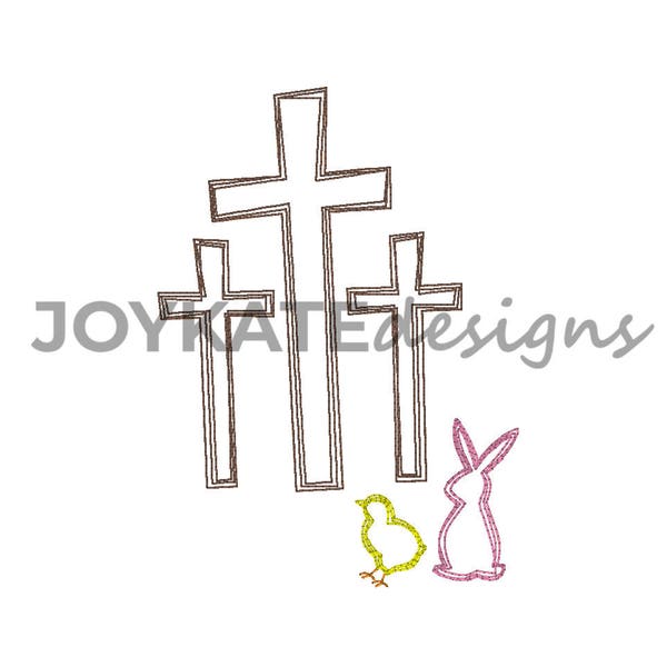 Easter Crosses with Bunny and Chick Vintage Bean Stitch Applique Embroidery Design
