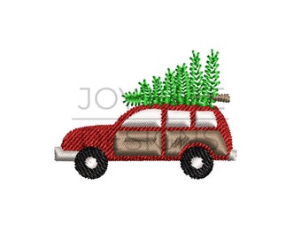 Station Wagon with Christmas Tree Mini Embroidery Design