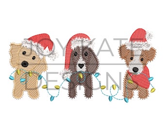 Christmas Puppy Trio Sketch Embroidery Design