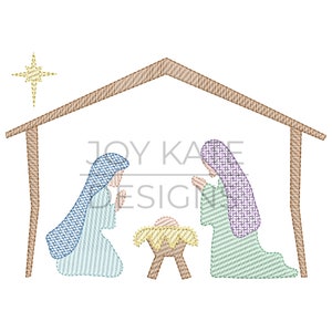 Christmas Nativity Scene Vintage Sketch Embroidery Design