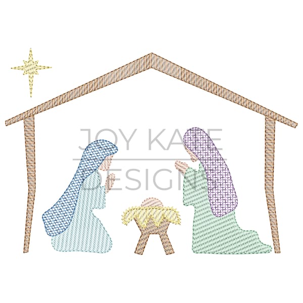 Weihnachten Krippe Szene Vintage Skizze Stickmuster