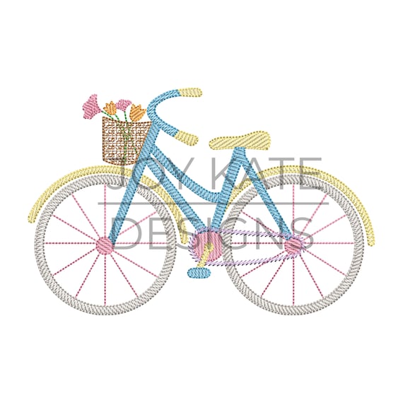 Madchen Fahrrad Mit Blumen Skizze Stickerei Design Etsy