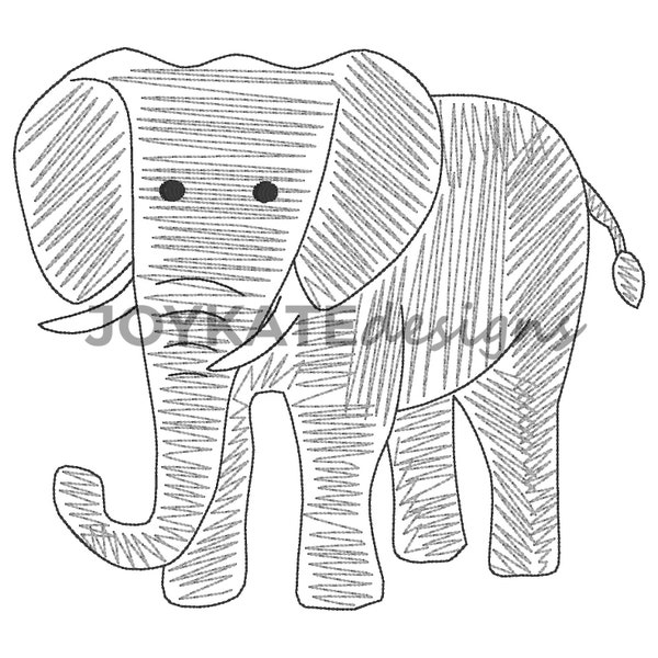 Design de broderie de point de scribble d’éléphant de croquis