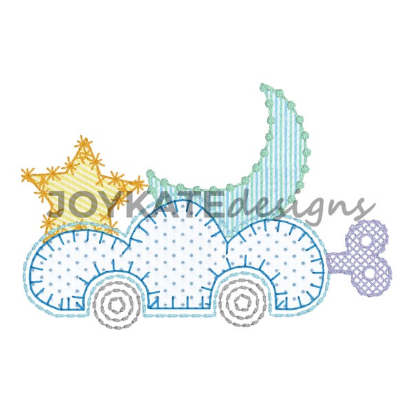 Cloud Toy Car 4x4 embroidery design,  Applique, Cloud star & moon embroidery, Vintage stitch, Moon embroidery file, Twinkle little star