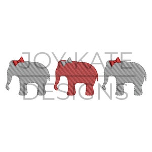 Light Fill Elephant Trio with Bows Embroidery Design