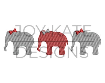 Light Fill Elephant Trio with Bows Embroidery Design