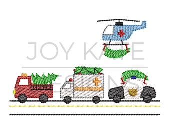 Costruisci il tuo disegno di ricamo per set di veicoli di emergenza natalizi
