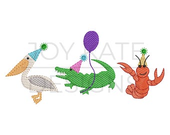 Louisiana Birthday Animal Trio Sketch Embroidery Design