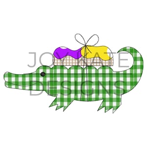 Gator with King Cake Bean Stitch Applique Design