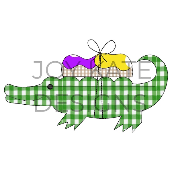 Gator with King Cake Bean Stitch Applique Design
