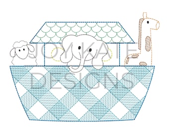 Noah’s Ark Gingham Sketch Embroidery Design