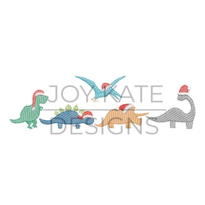 Christmas Dinosaurs with Santa Hats Sketch Embroidery Design