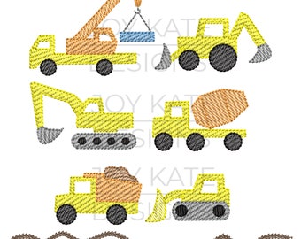 Build Your Own Construction Vehicles Set Embroidery Design