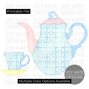Teapot and Tea Cup Watercolor Printable PNG