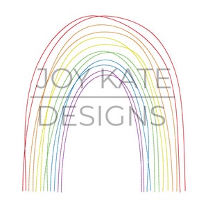 Pode incluir: Um design de arco-íris com o texto "JOY KATE DESIGNS" no centro.