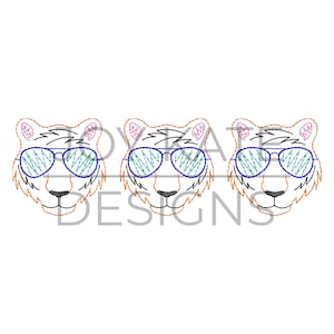 Tiger with Sunglasses Trio Vintage Embroidery Design