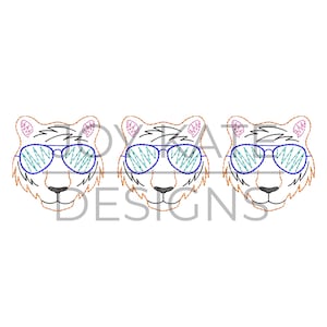 Tiger with Sunglasses Trio Vintage Embroidery Design