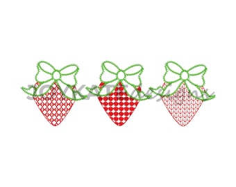 Strawberry with Bow Trio Filled Stitch Embroidery Design