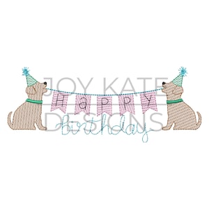 Hunde mit alles Gute zum Geburtstag Banner Skizze Stickerei Design