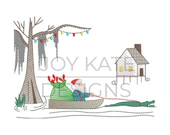 Cajun Santa in Swamp Sketch Embroidery Design