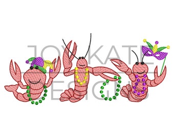 Mardi Gras Crawfish Trío Sketch Embroidery Design