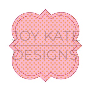 Könnte beinhalten: Rosa-oranger Rahmen mit weißen Punkten und dem Text "JOY KATE DESIGNS" in weiß.