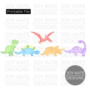 Row of Five Dinosaurs Watercolor Printable PNG