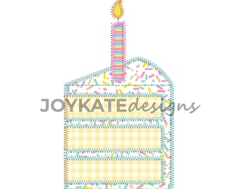 Slice of Birthday Cake Zigzag Applique Embroidery Design