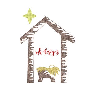 Vintage stitch Christmas nativity embroidery design, Manger scene embroidery design, Baby Jesus embroidery file, Christmas nativity sketch