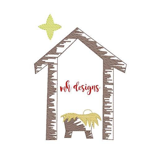 Vintage stitch Christmas nativity embroidery design, Manger scene embroidery design, Baby Jesus embroidery file, Christmas nativity sketch