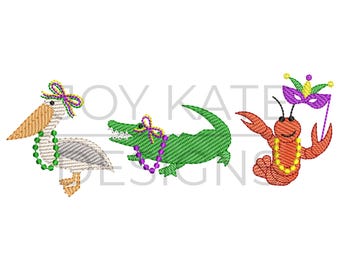 Girl Louisiana Mardi Gras Animal Trio Embroidery Design