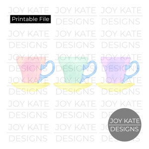 Row of Three Teacups Watercolor Printable PNG