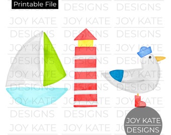 Sailing Trio with Seagull Watercolor Printable PNG