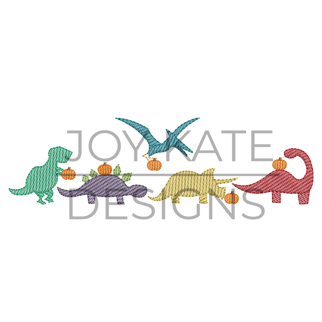 Dinosaurs With Pumpkins Sketch Embroidery Design - Etsy Canada