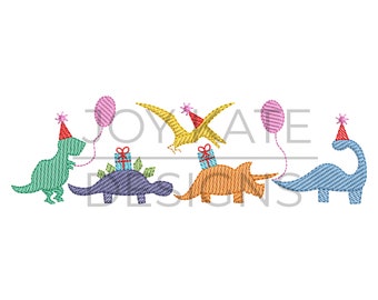 Birthday Dinosaurs Sketch Embroidery Design