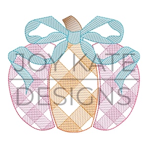Gingham Pumpkin with Bow Sketch Embroidery Design
