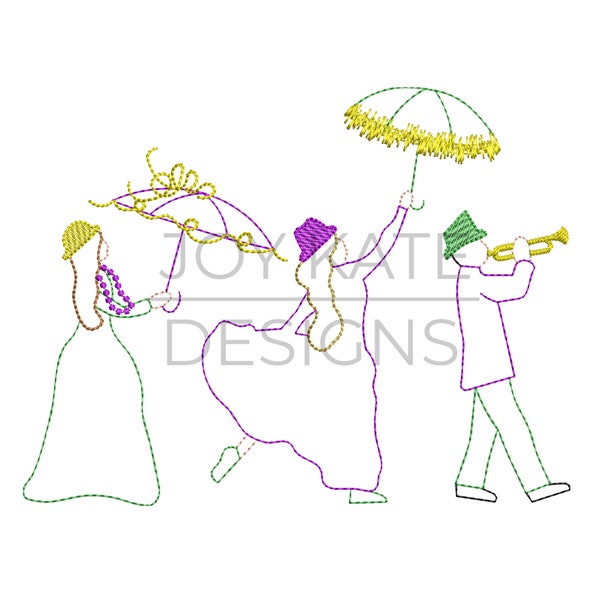 Mardi Gras Second Line Parade Vintage Embroidery Design