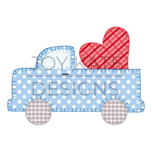 Truck with Heart Blanket Stitch Applique Design