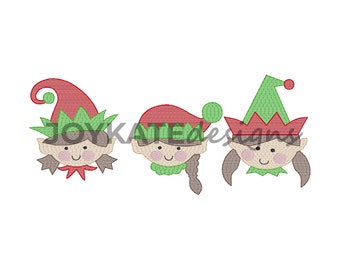 Sketch Fill Stitch Girl Elf Trio Vintage Embroidery Design